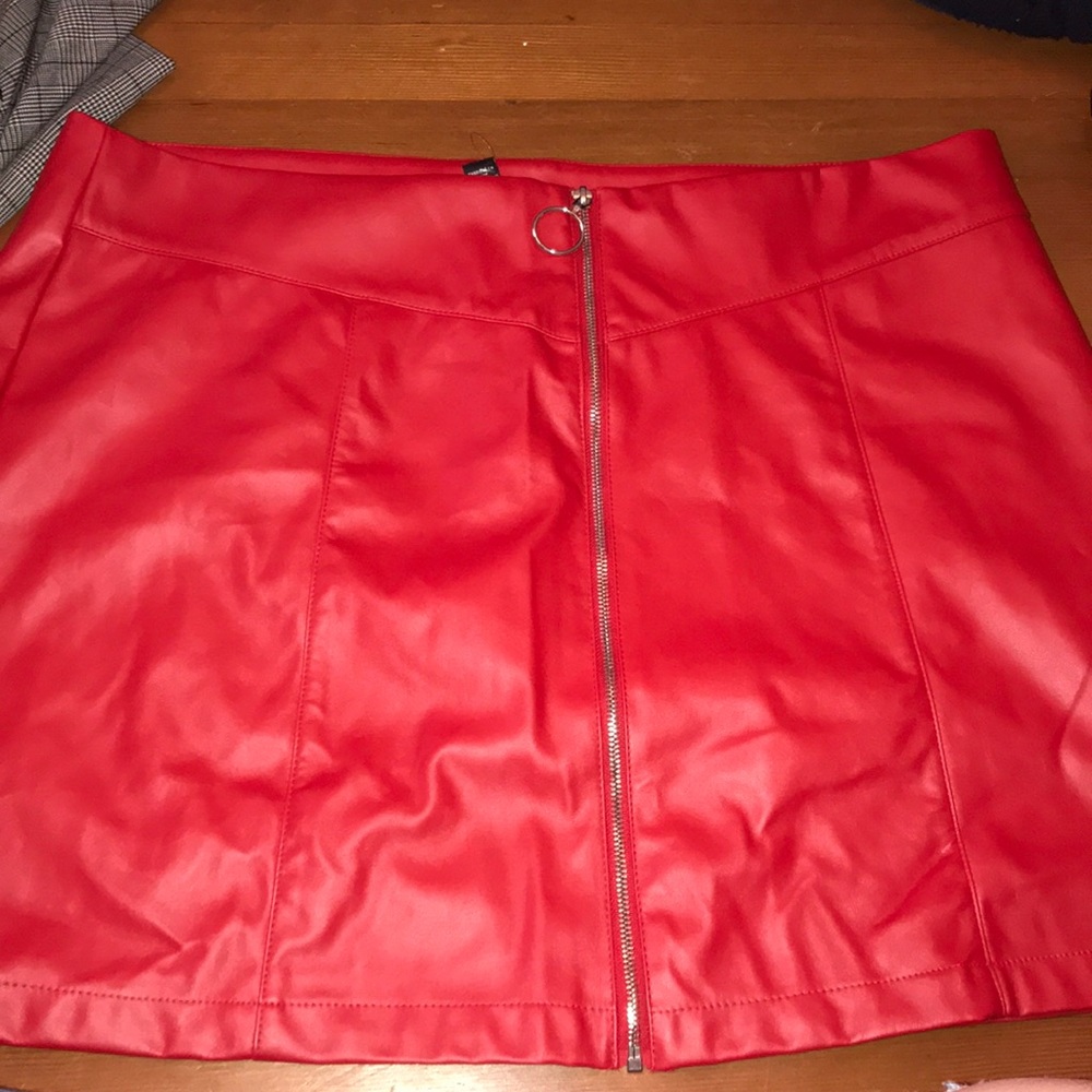 Red Faux Leather Skirt